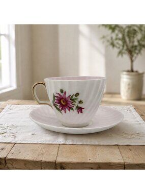 Adderley H12591 Pink Floral Teacup & Saucer England Vintage